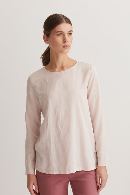 Long Sleeve T-Shirt in Cotton and Silk Garment Dyed 379U 6629