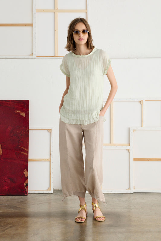 Linen and Lyocell Pants with Drawstring Garment-Dyed 06MU 7049