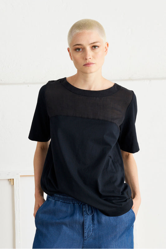 Boat Neck T-Shirt Garment-Dyed  - Front