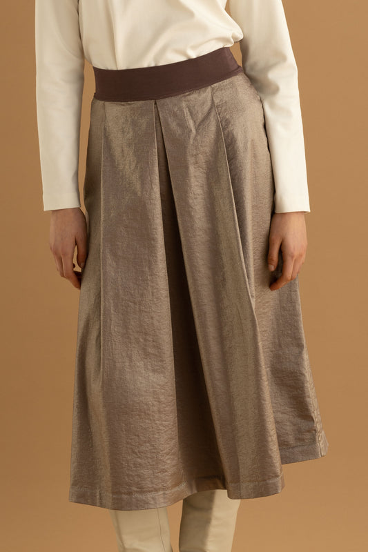 European Culture - Shiny Satin Midi Skirt - Front