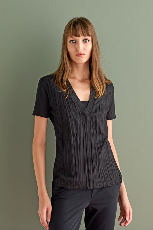 Short Sleeve Cotton Shirt with V-Neck Garment Dyed 363U 2796