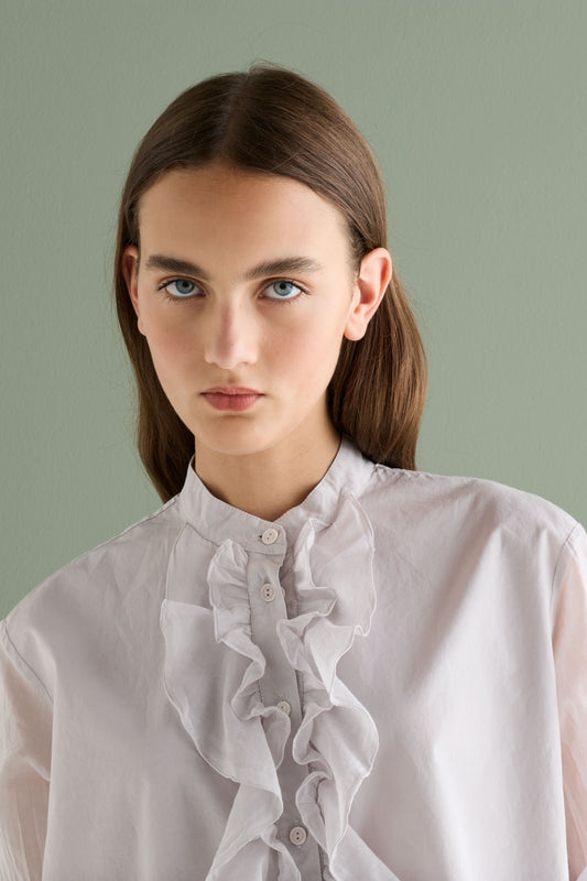 Short Sleeve Poplin Shirt with Ruffles Garment Dyed 67F0 3183