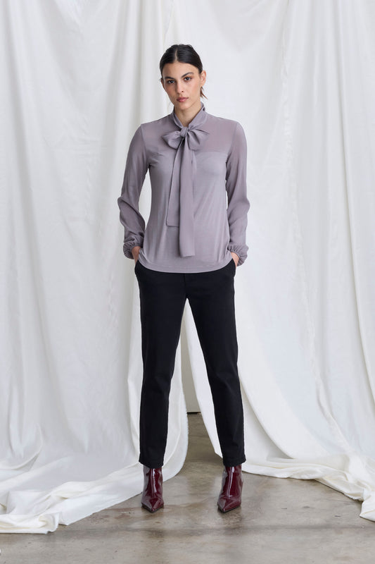 Long Sleeved Blouse With Knotted Collar 38F0 8068