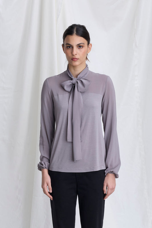 Long Sleeved Blouse With Knotted Collar 38F0 8068