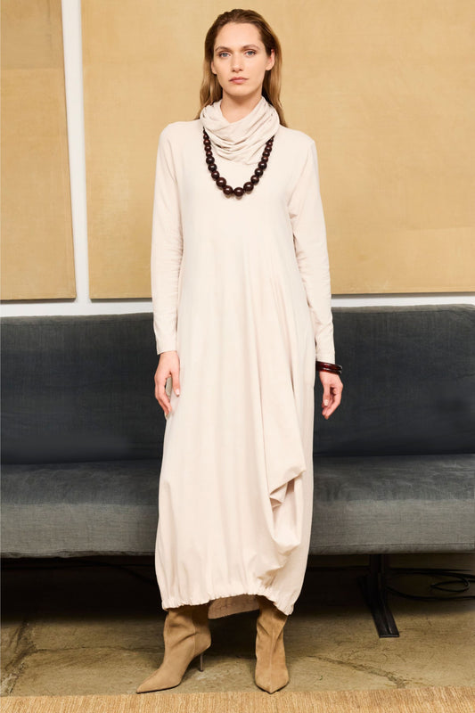 Long dress with twisted neckline and side-seam pockets 18Z0 2842