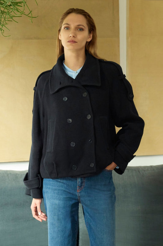 Double-breasted peacoat in cotton-blend twill 7760 8486
