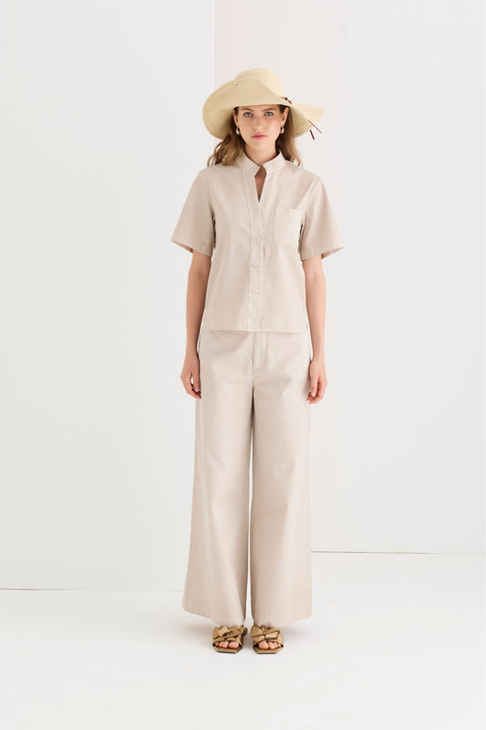 Pantaloni a gamba larga in cotone elasticizzato 06CU 3444