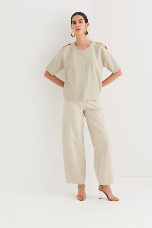 Pantaloni barrel-leg in drill di cotone e lyocell 079U 3751