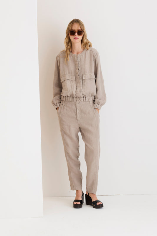 Pantaloni in lino a vita alta 07TU 7095