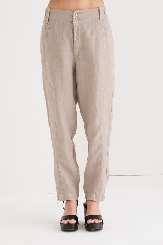 Pantaloni in lino a vita alta 07TU 7095