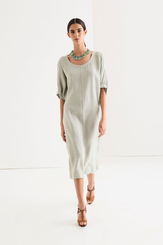 Short-sleeve dress in linen and cotton 1520 7095
