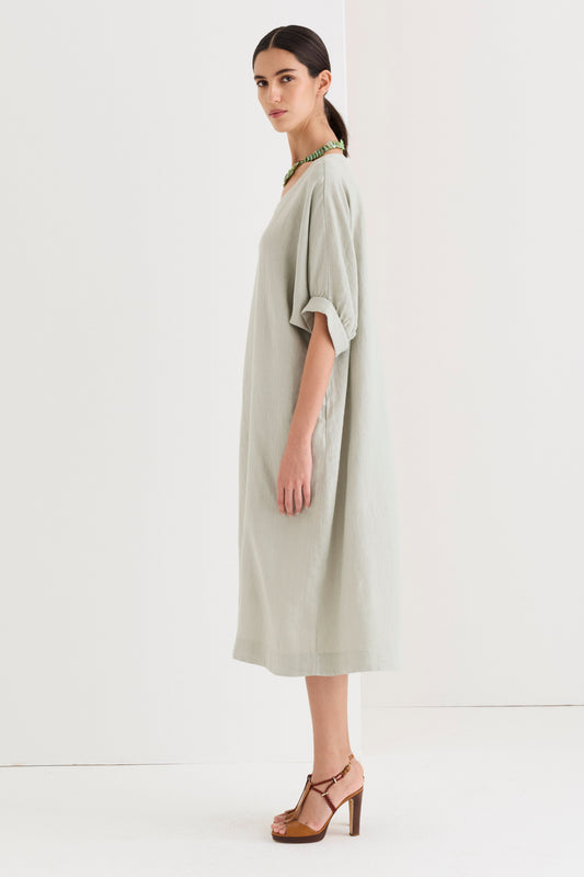 Short-sleeve dress in linen and cotton 1520 7095