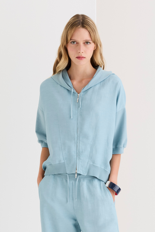 Cropped hoodie sweatshirt in viscose, cotton and linen 46D0 7083