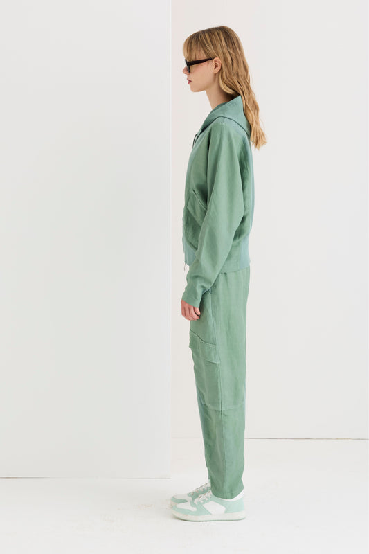 Felpa con cappuccio in viscosa, cotone e lino 47G0 7083