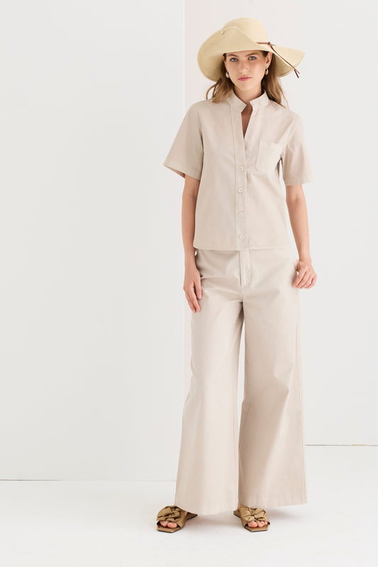 Camicia in gabardine di cotone a maniche corte 66YU 3444