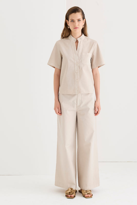 Camicia in gabardine di cotone a maniche corte 66YU 3444