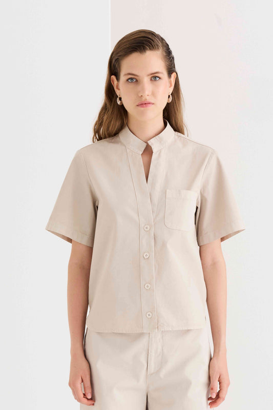 Short-sleeve cotton gabardine shirt 66YU 3444