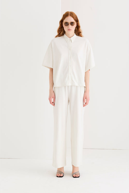 Camicia in jersey di cotone crepe a maniche corte 67R0 2777