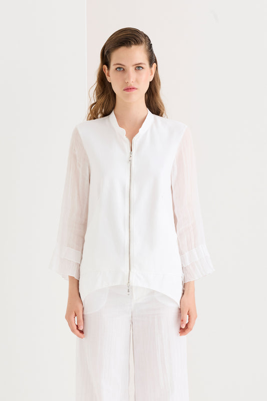 Cotton jersey jacket with Linen, cotton and silk blend muslin insert 47E0 7030