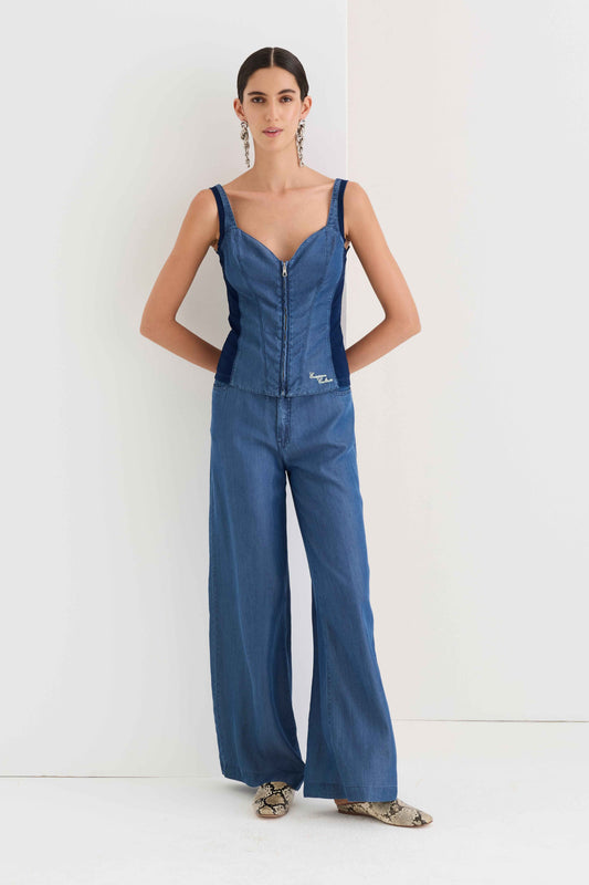 Wide-leg trousers in lyocell/denim with drawstring 08NU 4202