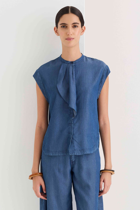 Cap-sleeve shirt in lyocell/denim 66RE 4202