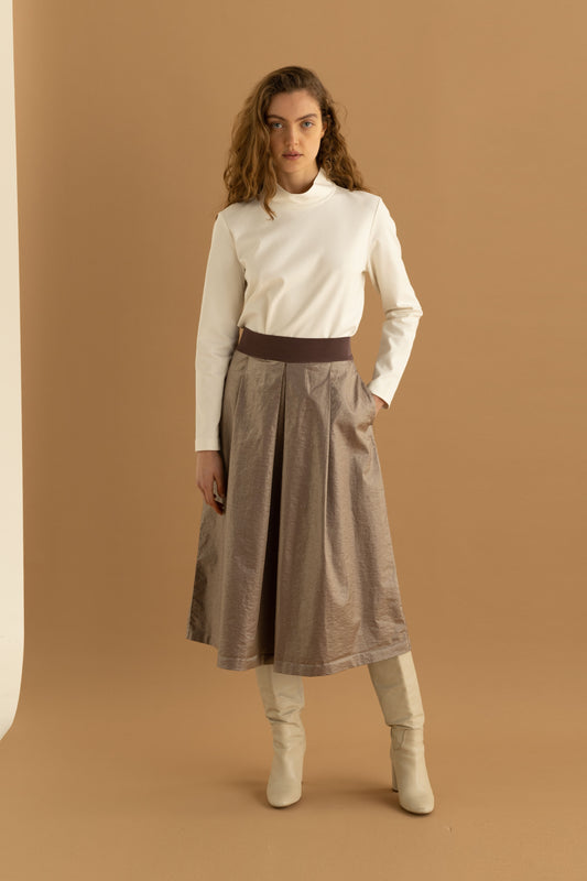 European Culture - Shiny Satin Midi Skirt