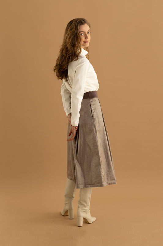 European Culture - Shiny Satin Midi Skirt - Side
