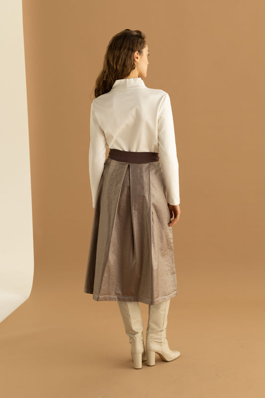 European Culture - Shiny Satin Midi Skirt - Back