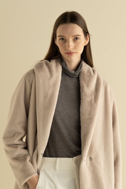 European Culture - Faux Fur Oversized Coat - Front