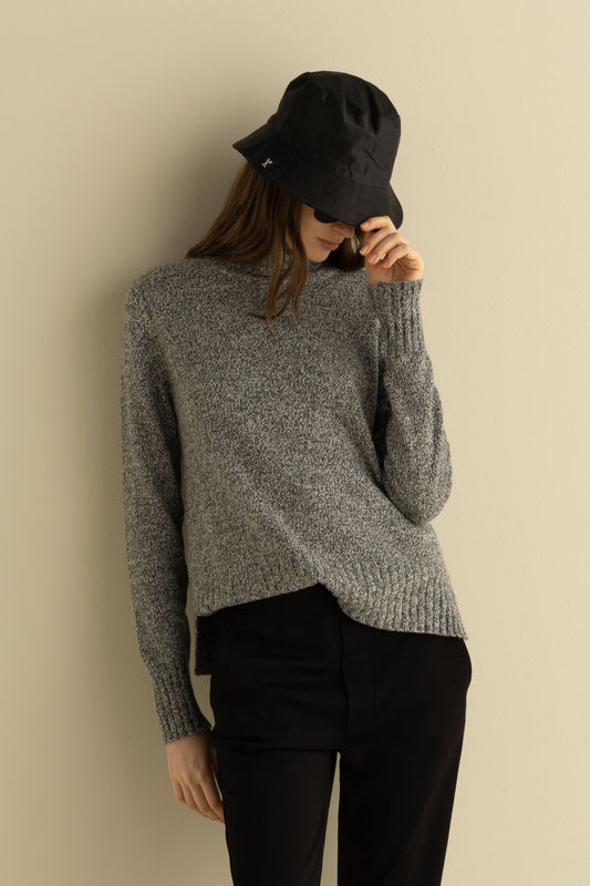 European Culture - Sweater with Roll Neck Mouliné Effect - Front