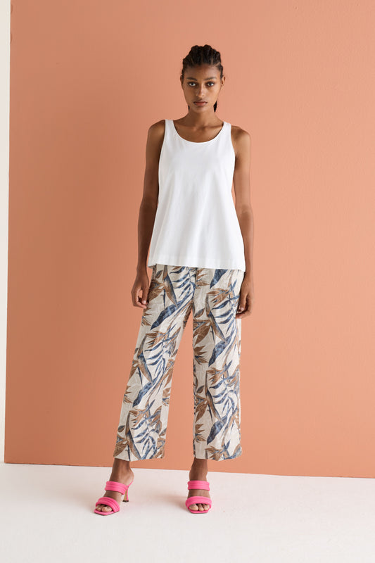 Printed Pure Linen Trousers Garment Dyed 06D0 7074