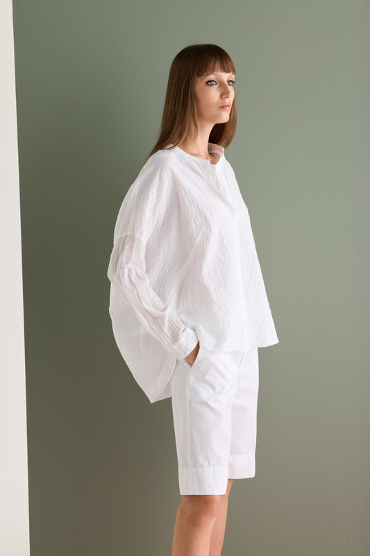 Long Sleeve Shirt with Mandarin Collar Garment Dyed 67XU 3259