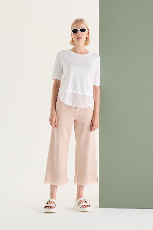 Wide-Leg Trousers with Fringe Garment Dyed 052U 3881