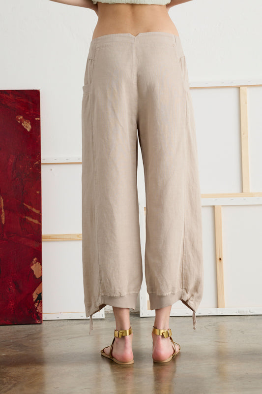 Linen and Lyocell Pants with Drawstring Garment-Dyed - Back