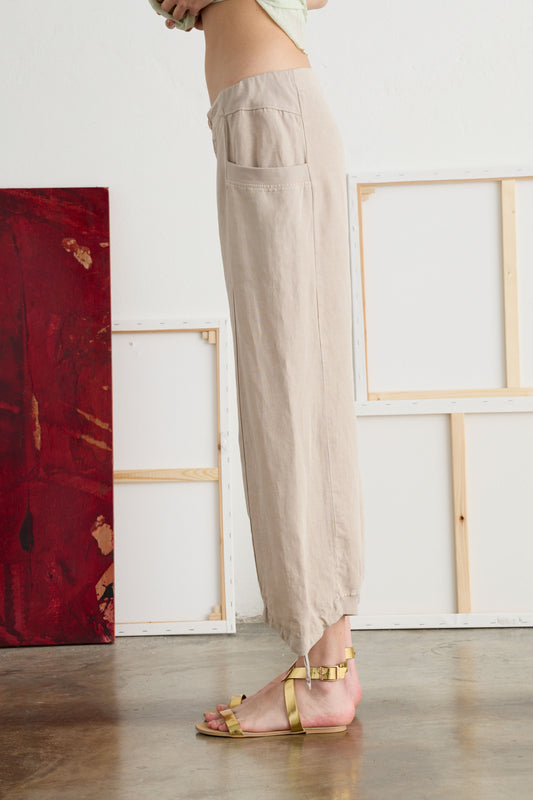 Linen and Lyocell Pants with Drawstring Garment-Dyed - Side