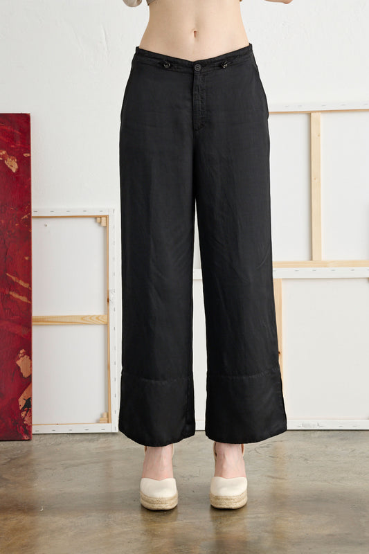 Pants in Linen and Viscose with Side Slits Garment-Dyed 06P0 7083