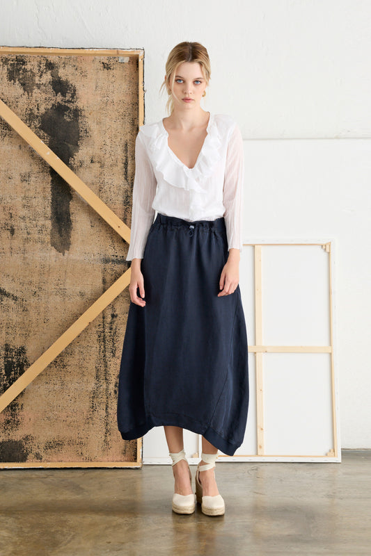 Midi Skirt with Drawstring Waist Garment-Dyed 2560 7049