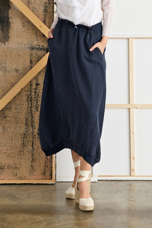 Midi Skirt with Drawstring Waist Garment-Dyed 2560 7049
