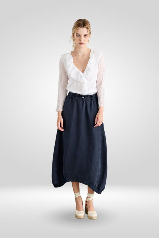 Midi Skirt with Drawstring Waist Garment-Dyed - Outfit