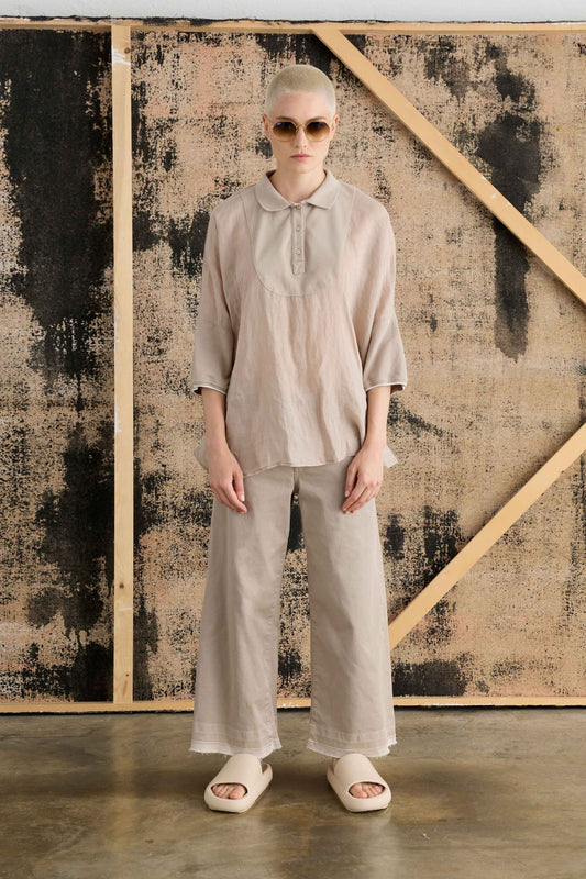 Wide Leg Pants in Stretch Cotton Garment-Dyed - Outfit