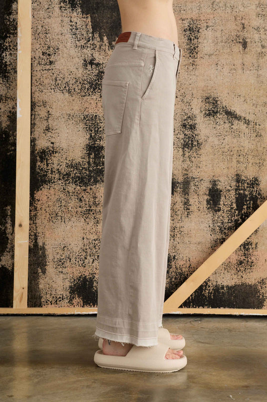 Wide Leg Pants in Stretch Cotton Garment-Dyed - Side